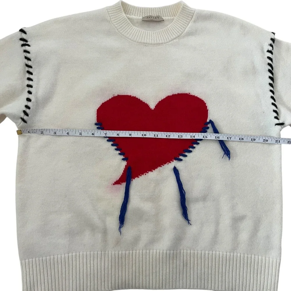 Jayley Collection Love Heart White Cashmere Jumper‎ Sweater SZ S/M